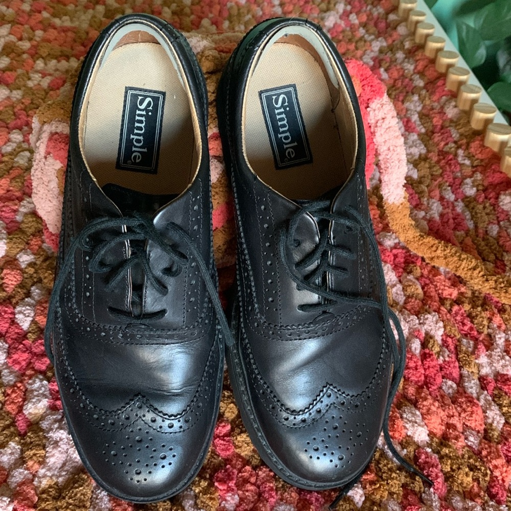 Black Simple wing tip shoes. US size 10/12. EU size 44